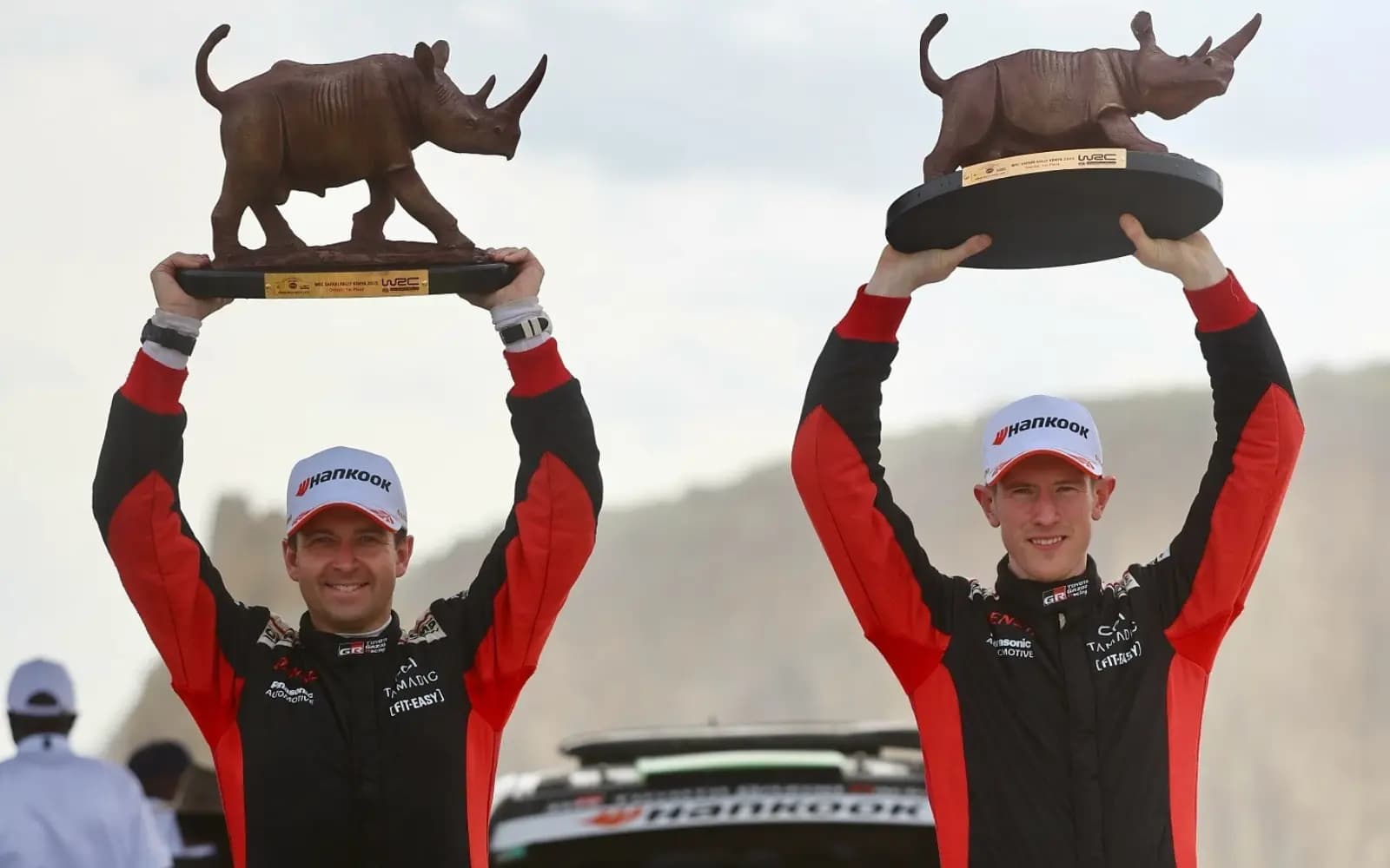 Elfyn Evans (right) and his co-driver Scott Martin, the winners of the 2025 edition of the World Rally Championship, Safari Rally. Pic: WRC