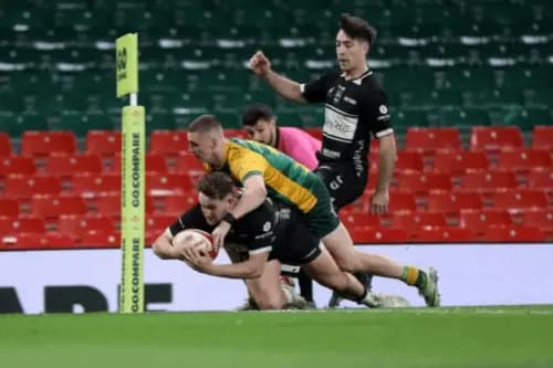 Rhys Peters finishes things off for Bedwas with a fifth try. Pic WRU.