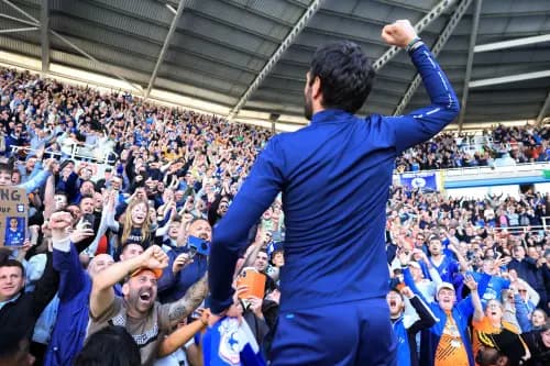 Brian Barry-Murphy celebrates promotion at Reading with Cardiff City fans. Pic: Alamy
